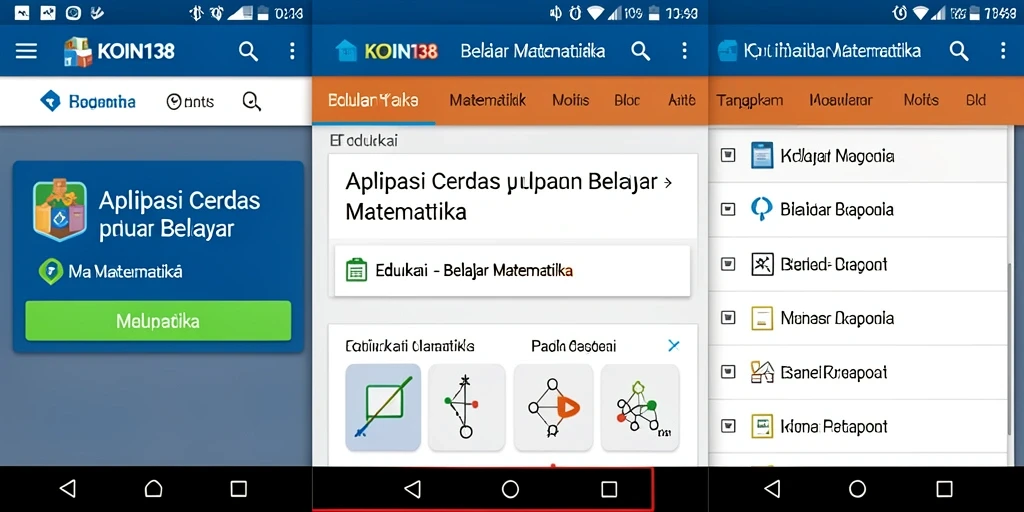 Antarmuka aplikasi KOIN138 untuk belajar matematika yang interaktif.
