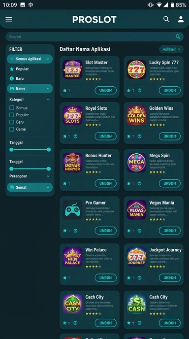 Tampilan katalog aplikasi proslot
